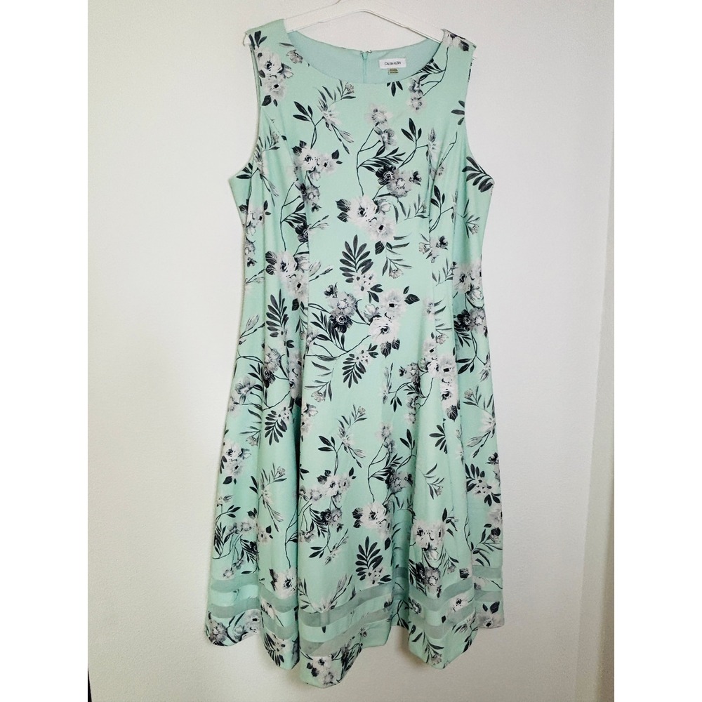 Make Me an Offer! Calvin Klein Mint Green Floral Fit & Flare Dress Plus Size 18W